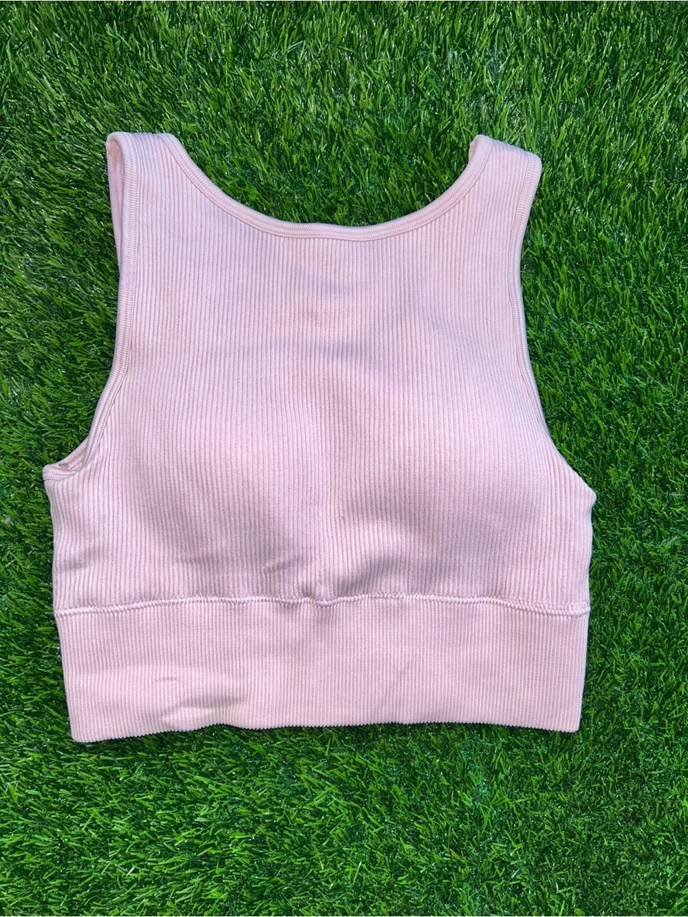 Ribbed Crop Sports Bra - Pale Pink